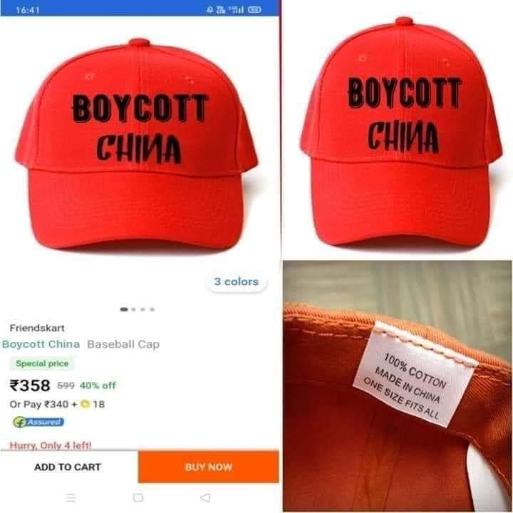 Boykott von China-Kappen zum Verkauf in Indien