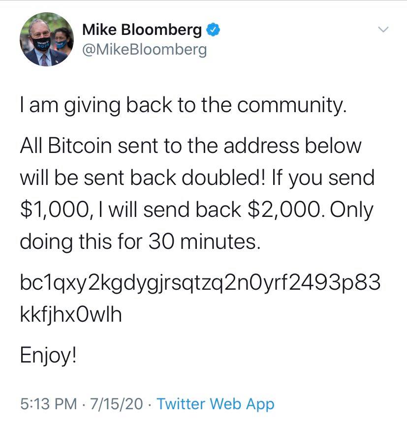 mike bloomberg twitter hacked