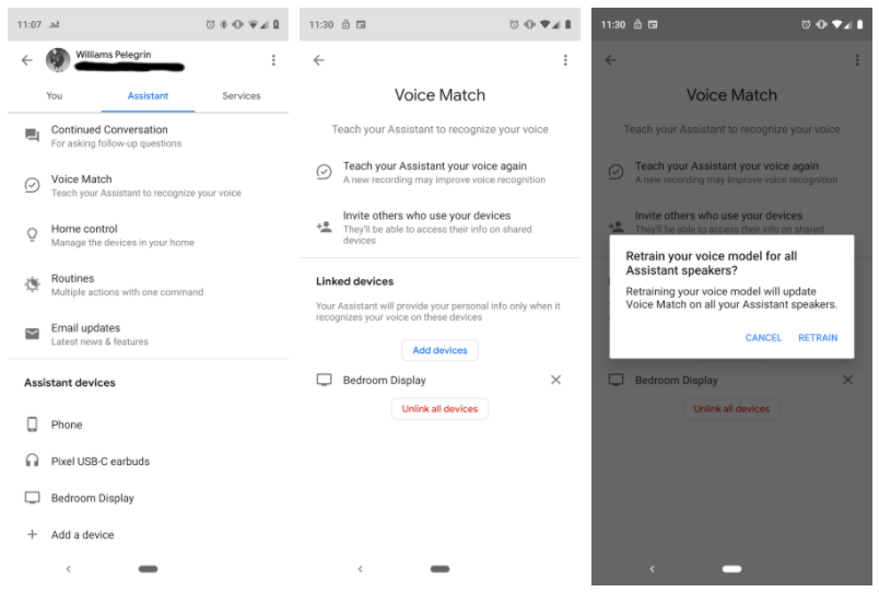 how to retrain voice model on Google Assistant