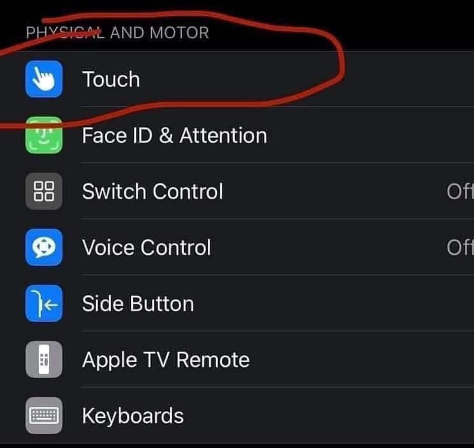 touch settings iphone