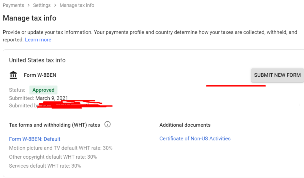 ADSENSE TAX INFORMATION APPROVED