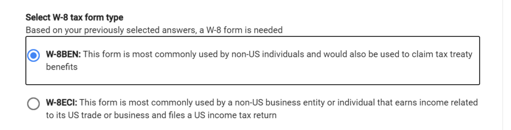 Form type for tax information