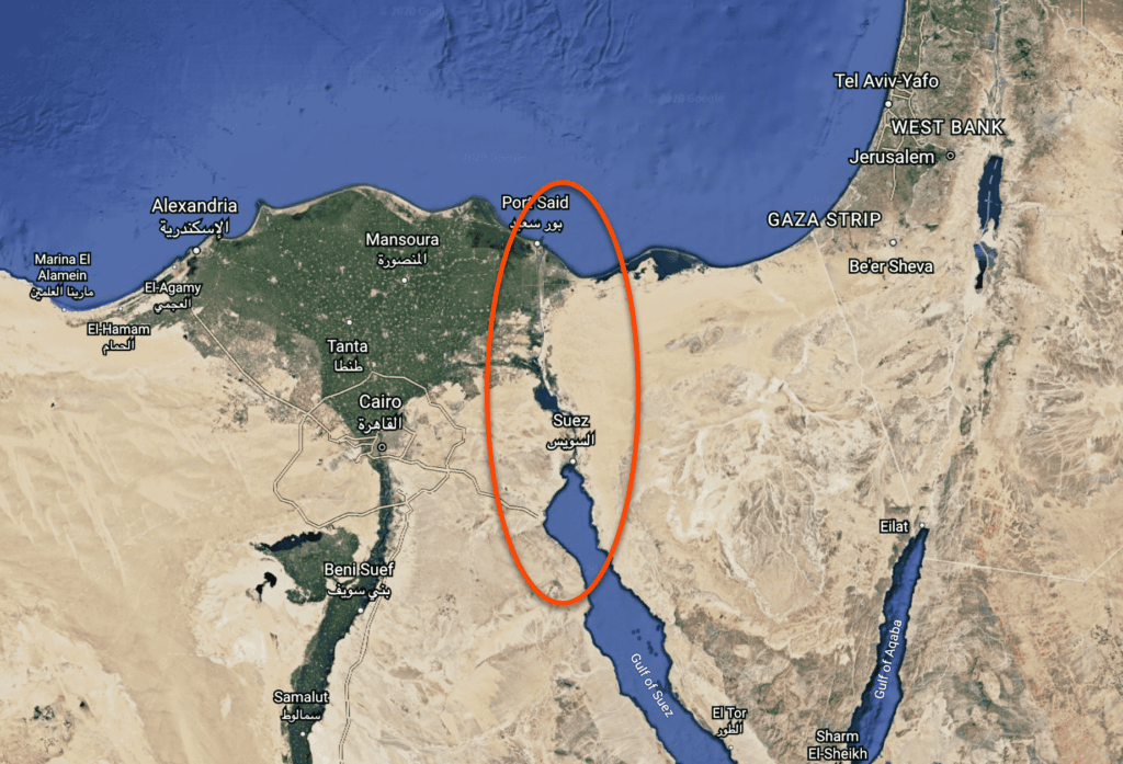 kaart van het Suezkanaal