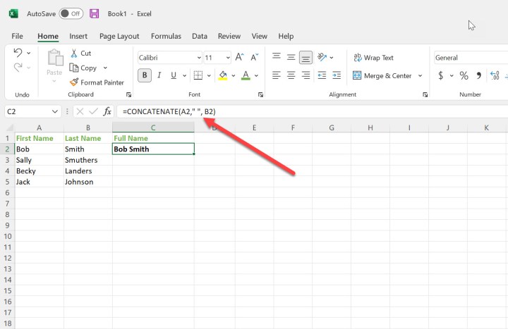 Merged cells using Concatenate function