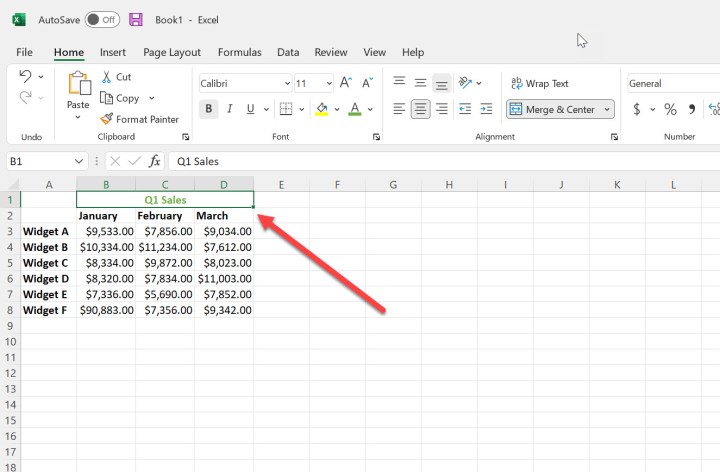 Merged cells in rows