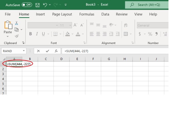 Employing the SUM function to subtract in Excel.