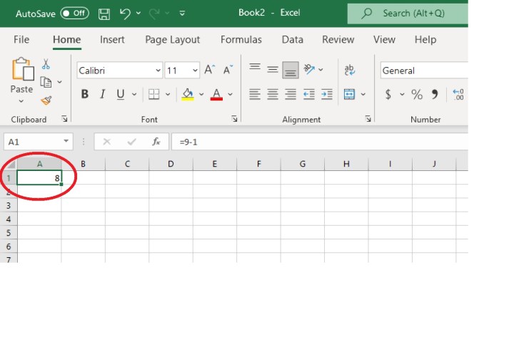 The outcome displayed after subtracting two numbers in Excel.