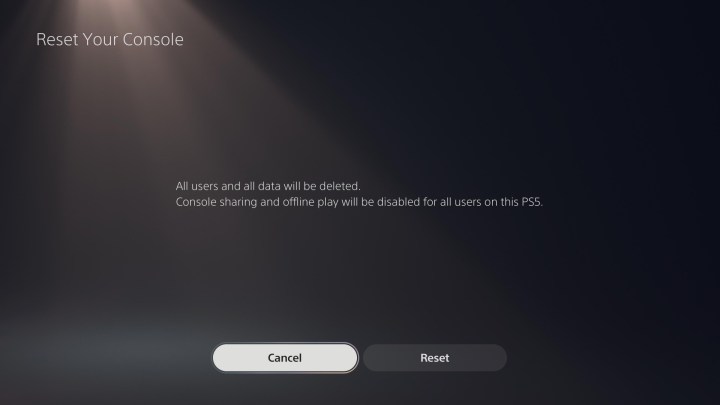 Resetting the PS5 system.