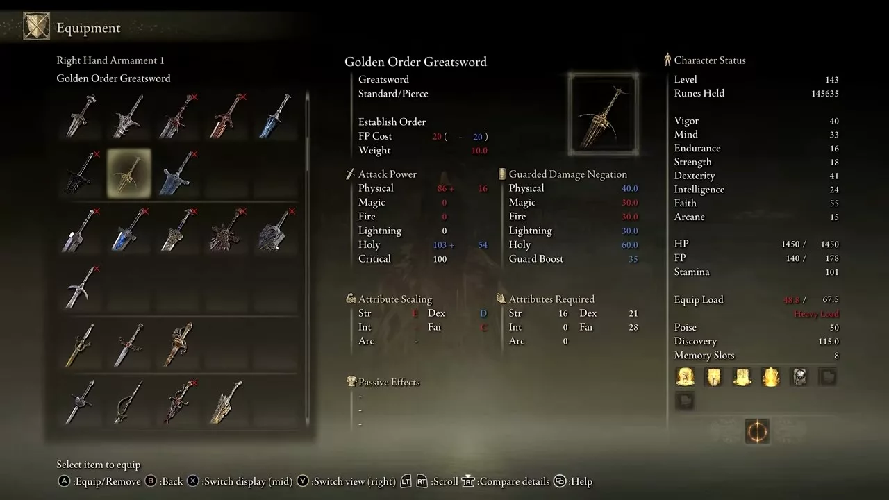 Elden Ring Faith Weapons golden order greatsword