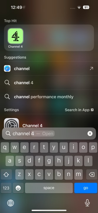 Searching for an app using Spotlight Search.