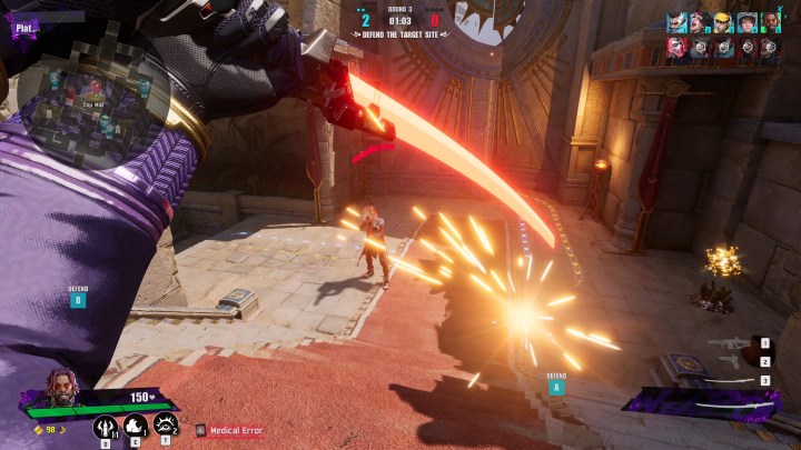 A character deflects a bullet with a sword in FragPunk