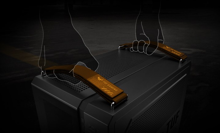 Fabric carry handles on the Asus TUF Gaming GT502 Horizon case.