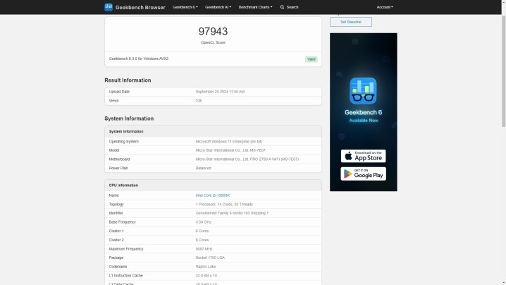 Leaked Geekbench listing of an upcoming Intel Battlemage desktop GPU.