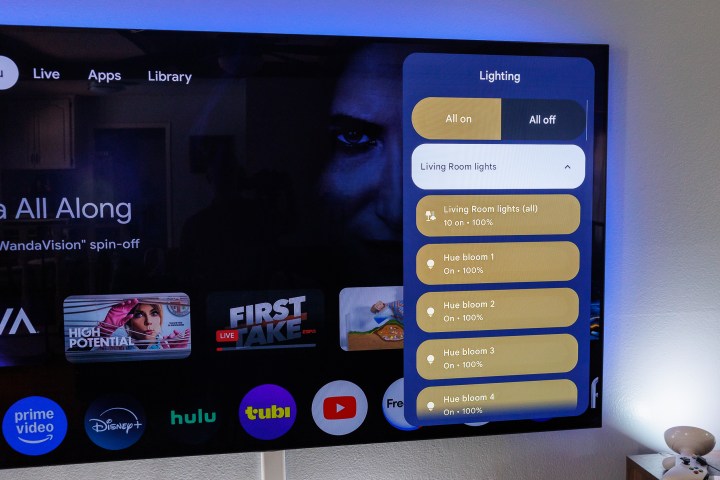 Lighting control from the Home Panel on Google TV Streamer.