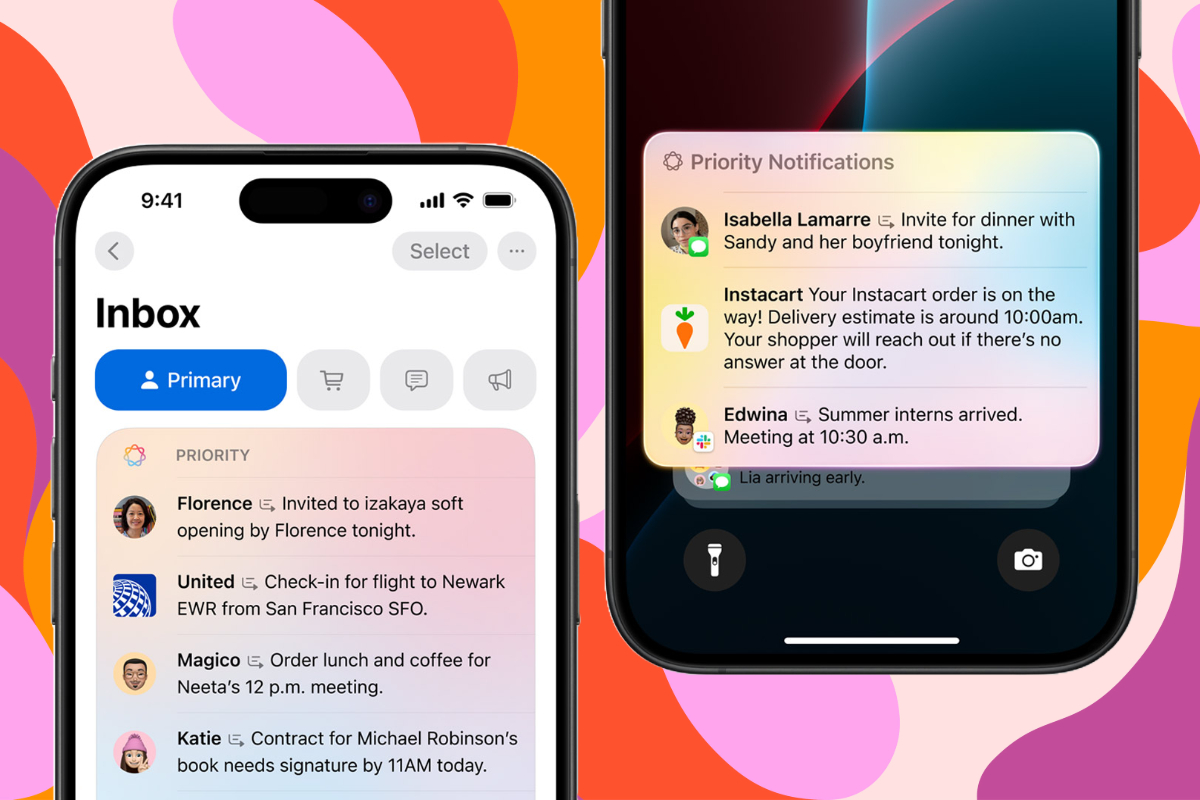 Summarization of notifications and emails on iPhone with Apple Intelligence.