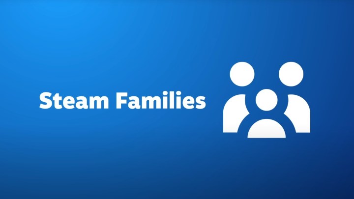 The words "Steam Families" next to three outlines of people on a blue background.