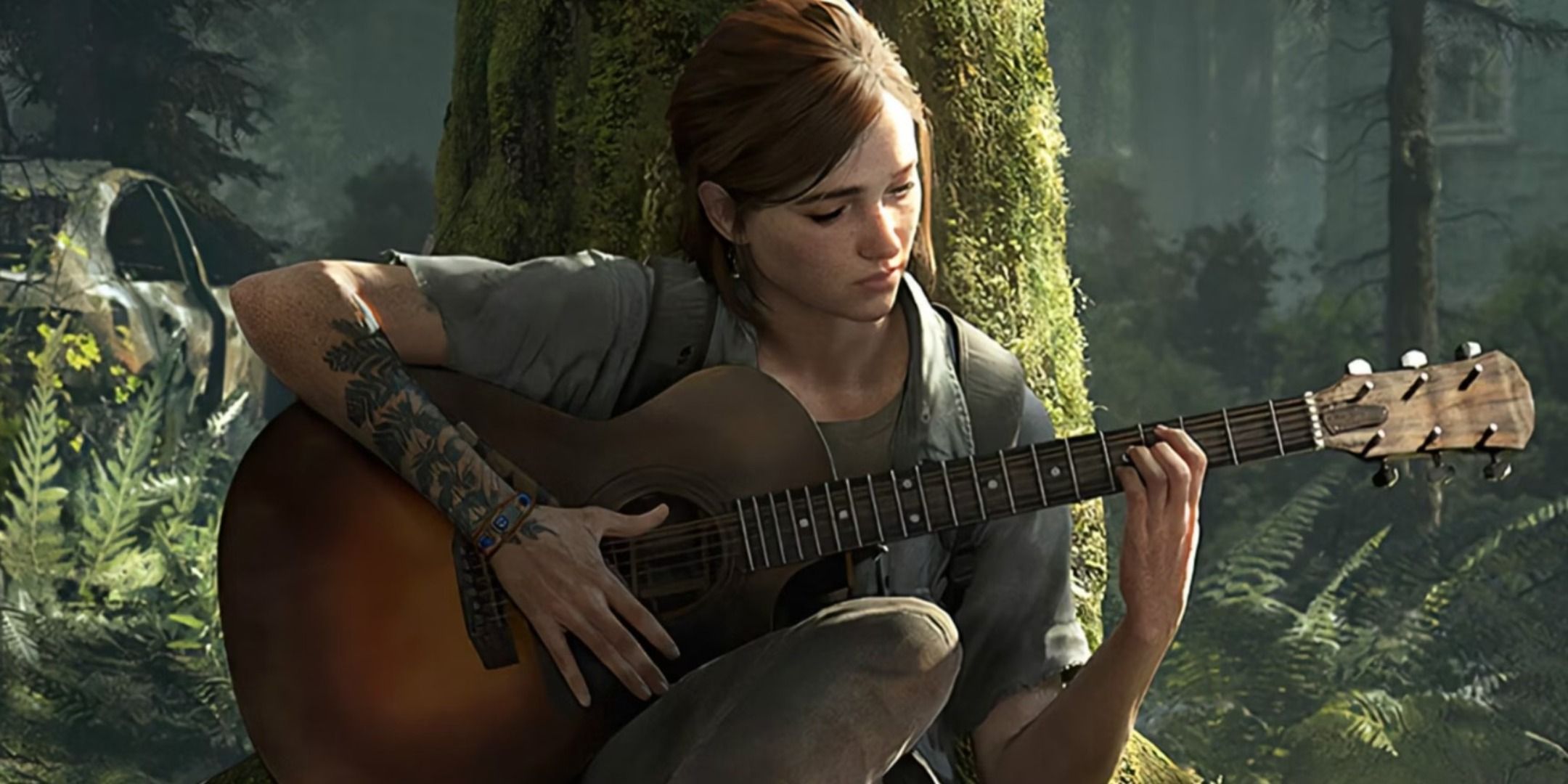 Ellie playing guitar in The Last of Us.