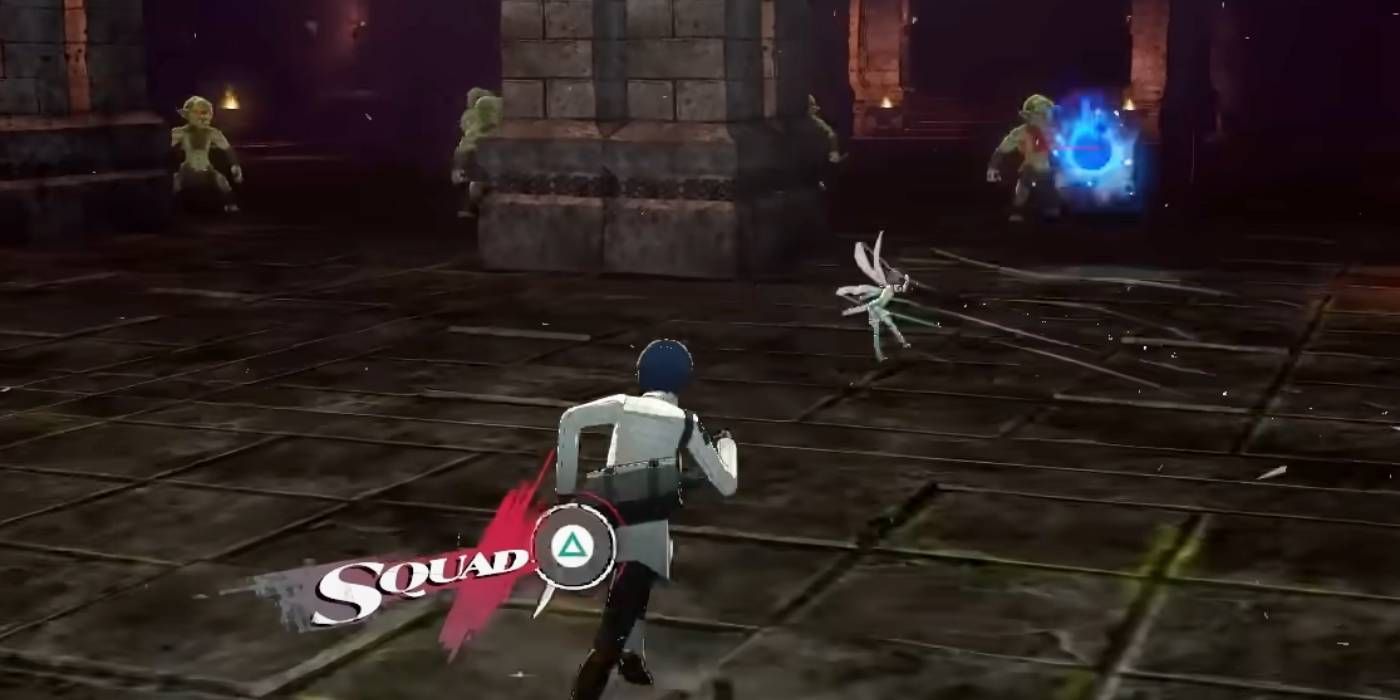 Protagonist chasing down Blue Elementa in a low-level dungeon