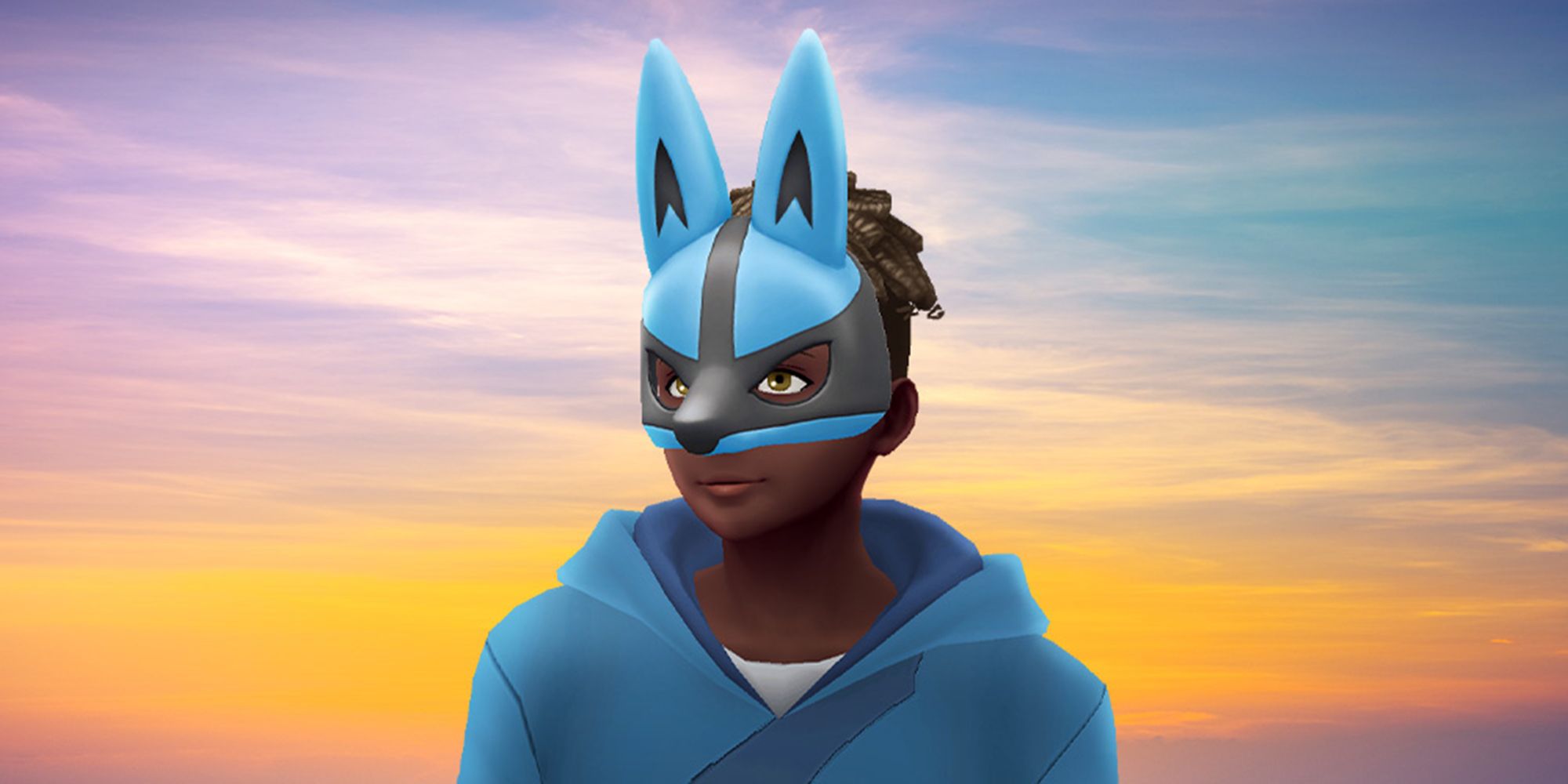 A character wearing the new Lucario Avatar Mask in Pokemon GO