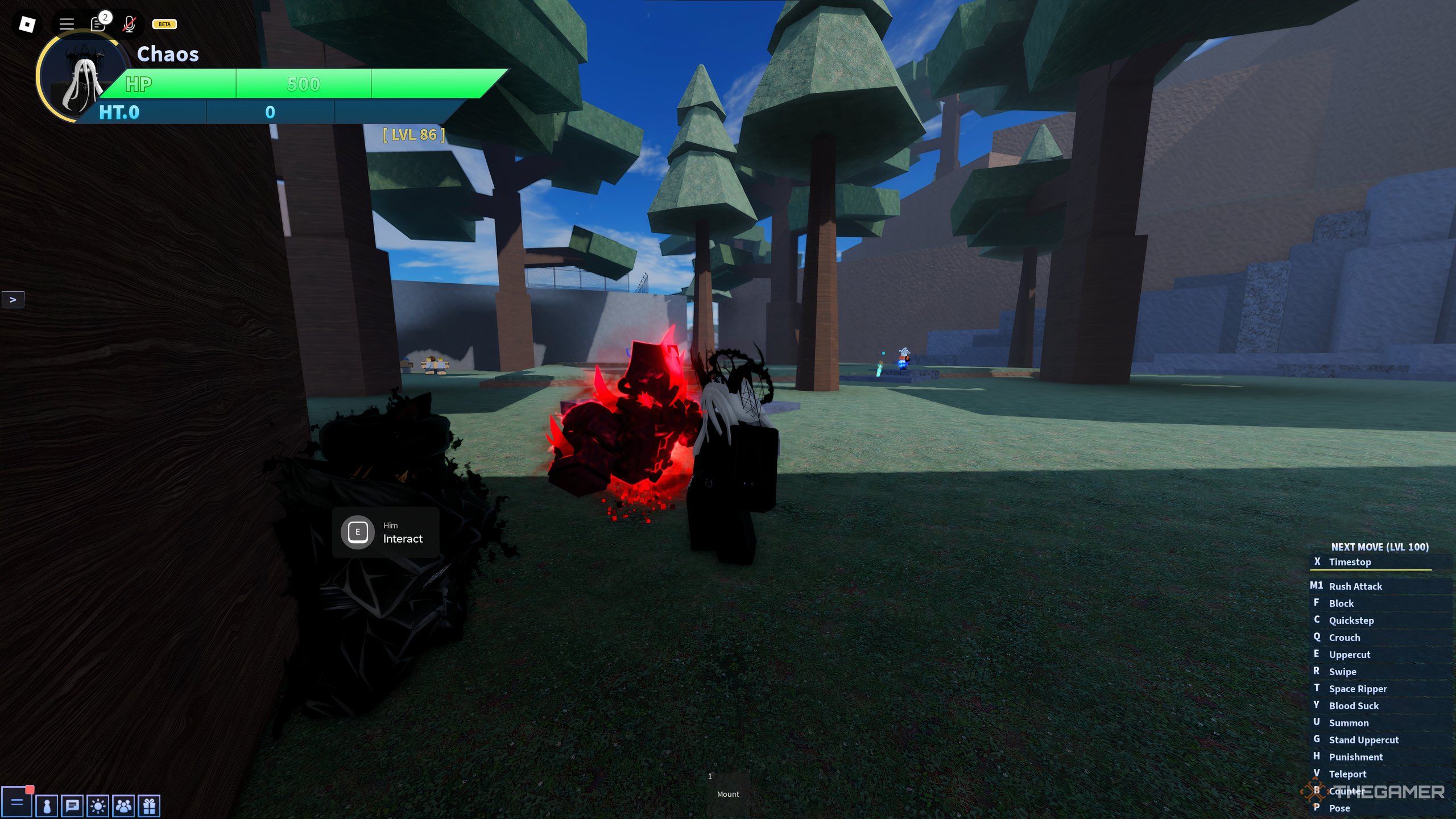 A player, approaching Him with Shadow DIO to initiate The World questline in Roblox: A Universal Time.