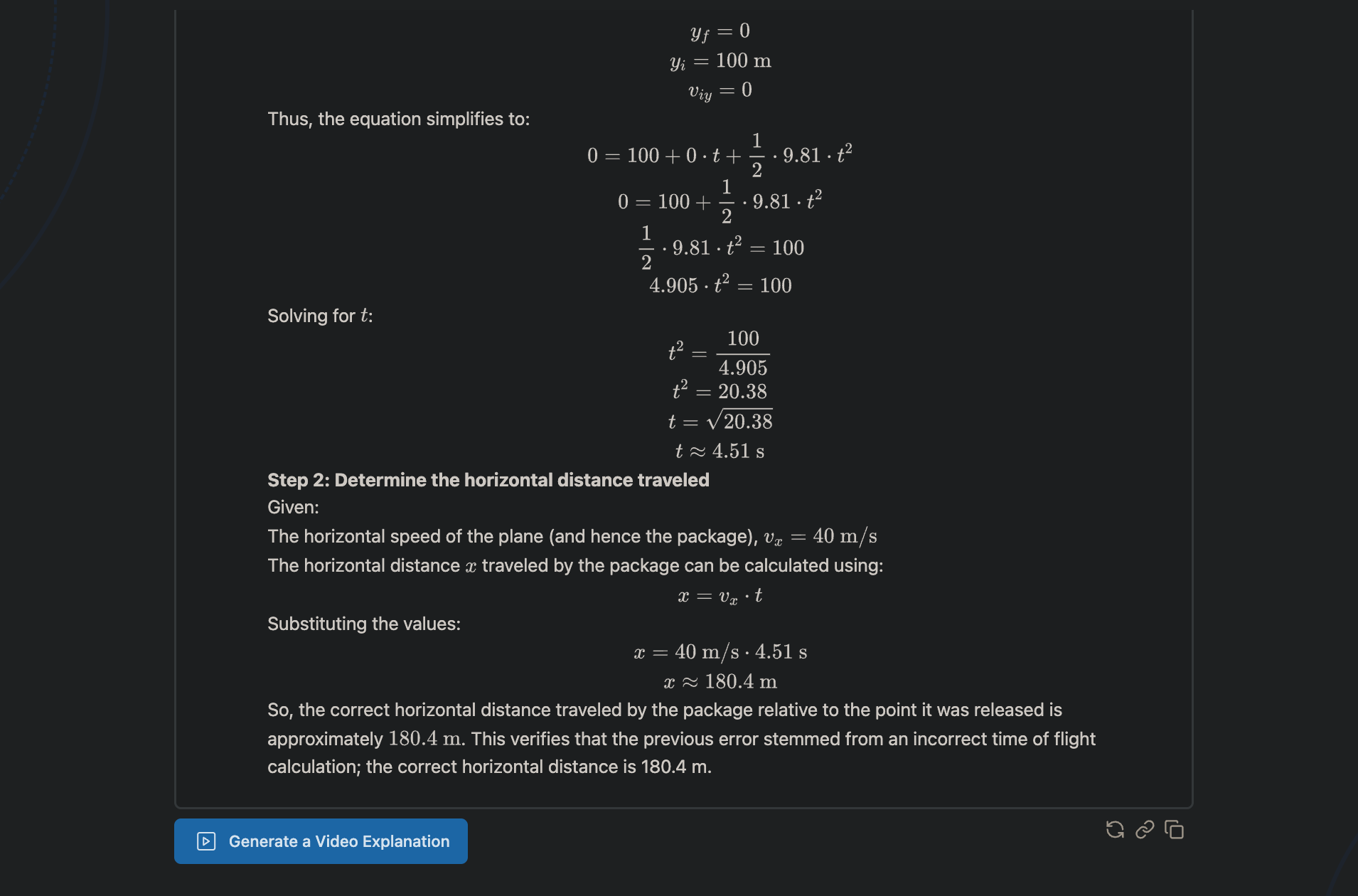 MathGPT identifying the error I made in my Physics question