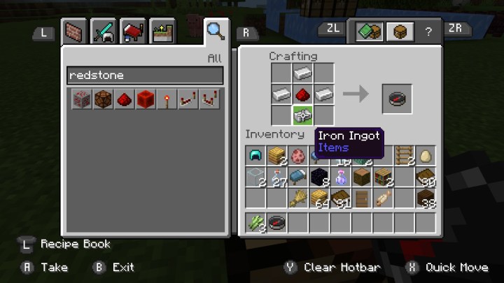 Crafting a compass in Minecraft.