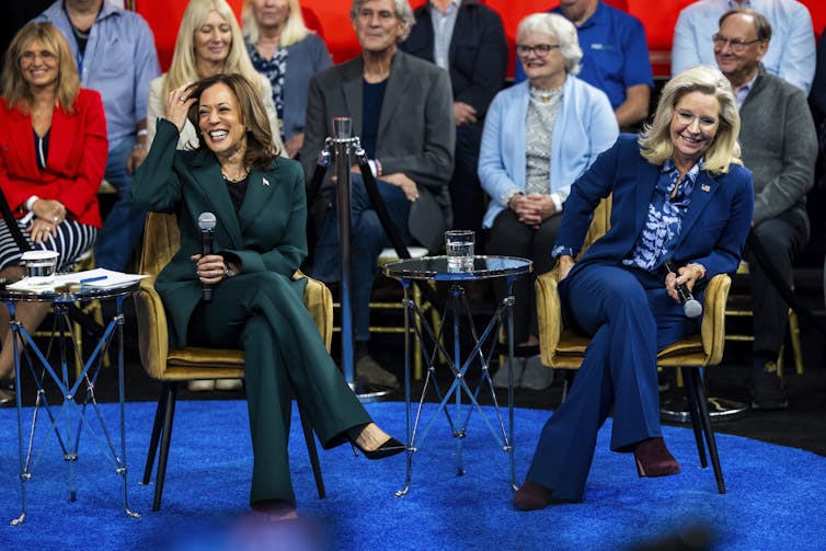 Kamala Harris and Liz Cheney during an event in Pennsylvania.