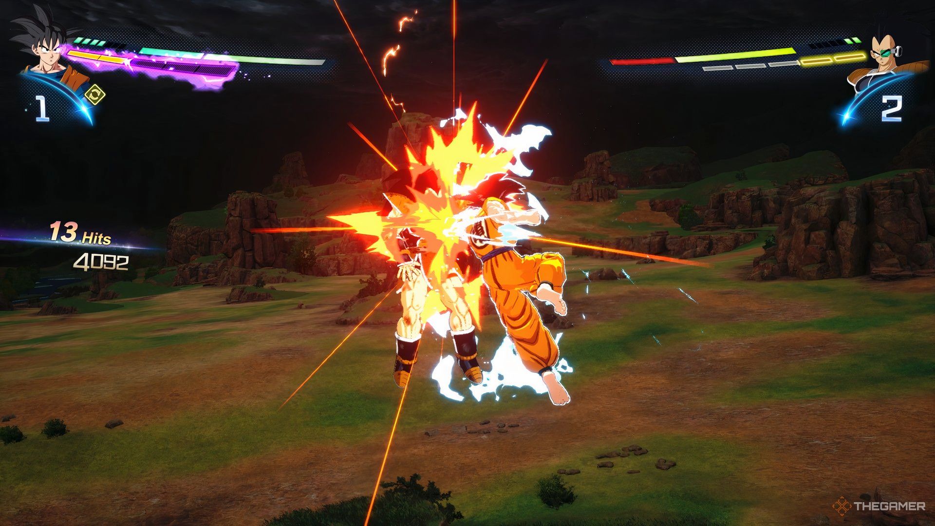 Goku using a Rush Combo on Raditz in Dragon Ball: Sparking Zero.