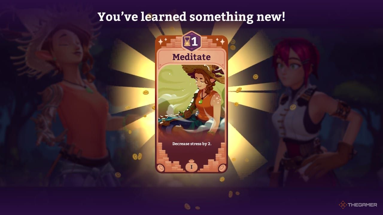 Player receiving a Meditate card from Saffron in Potionomics.