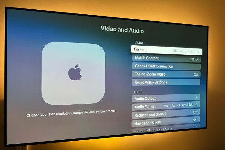 Apple TV audio-video menu.