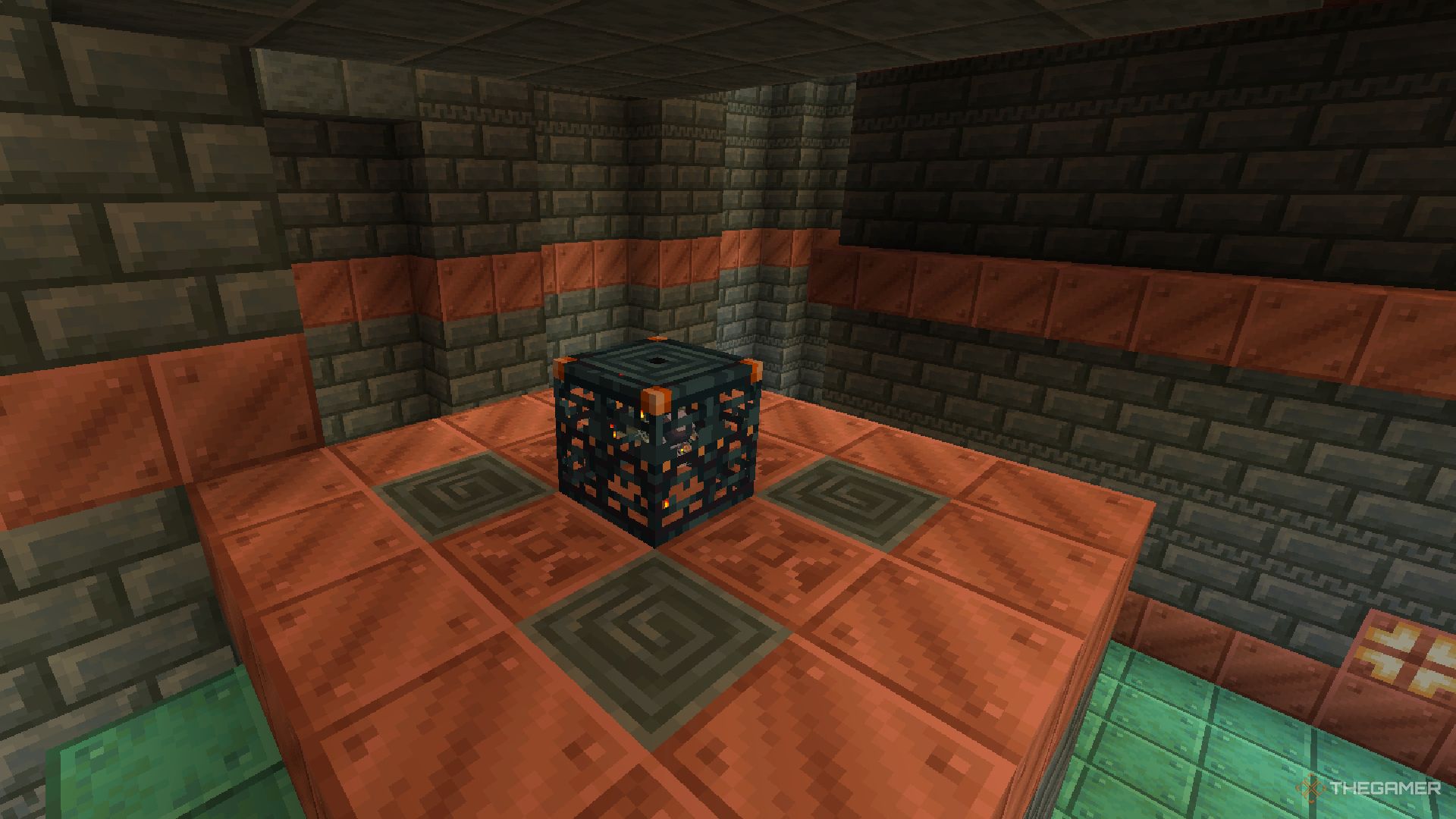 A player looking at a trial spawner.