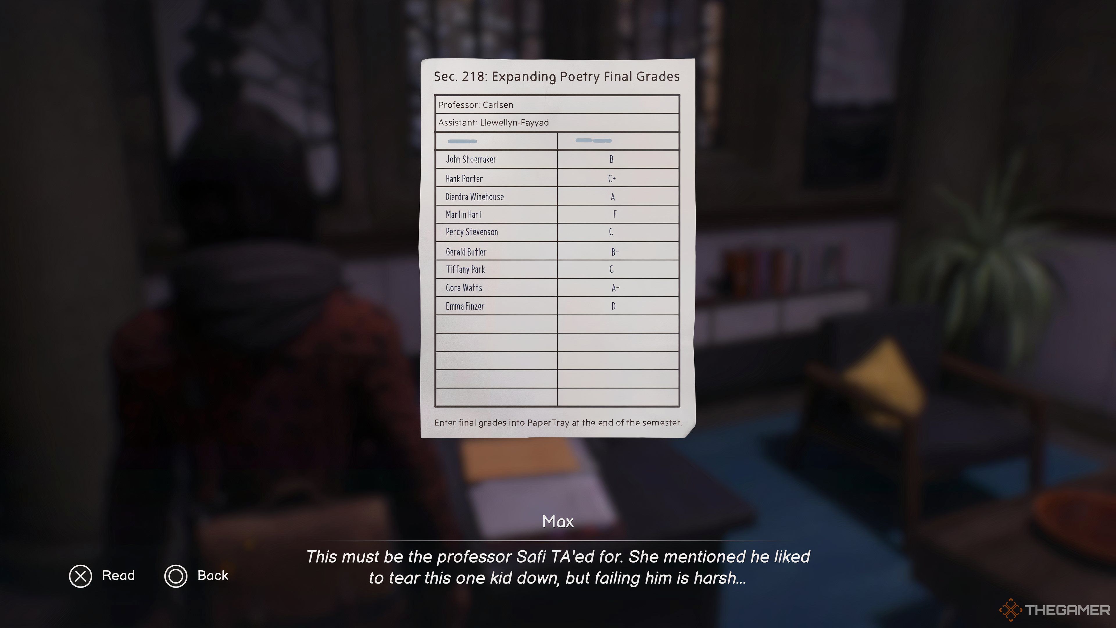 Checking Martin Hart's Grade In Life Is Strange: Double Exposure.