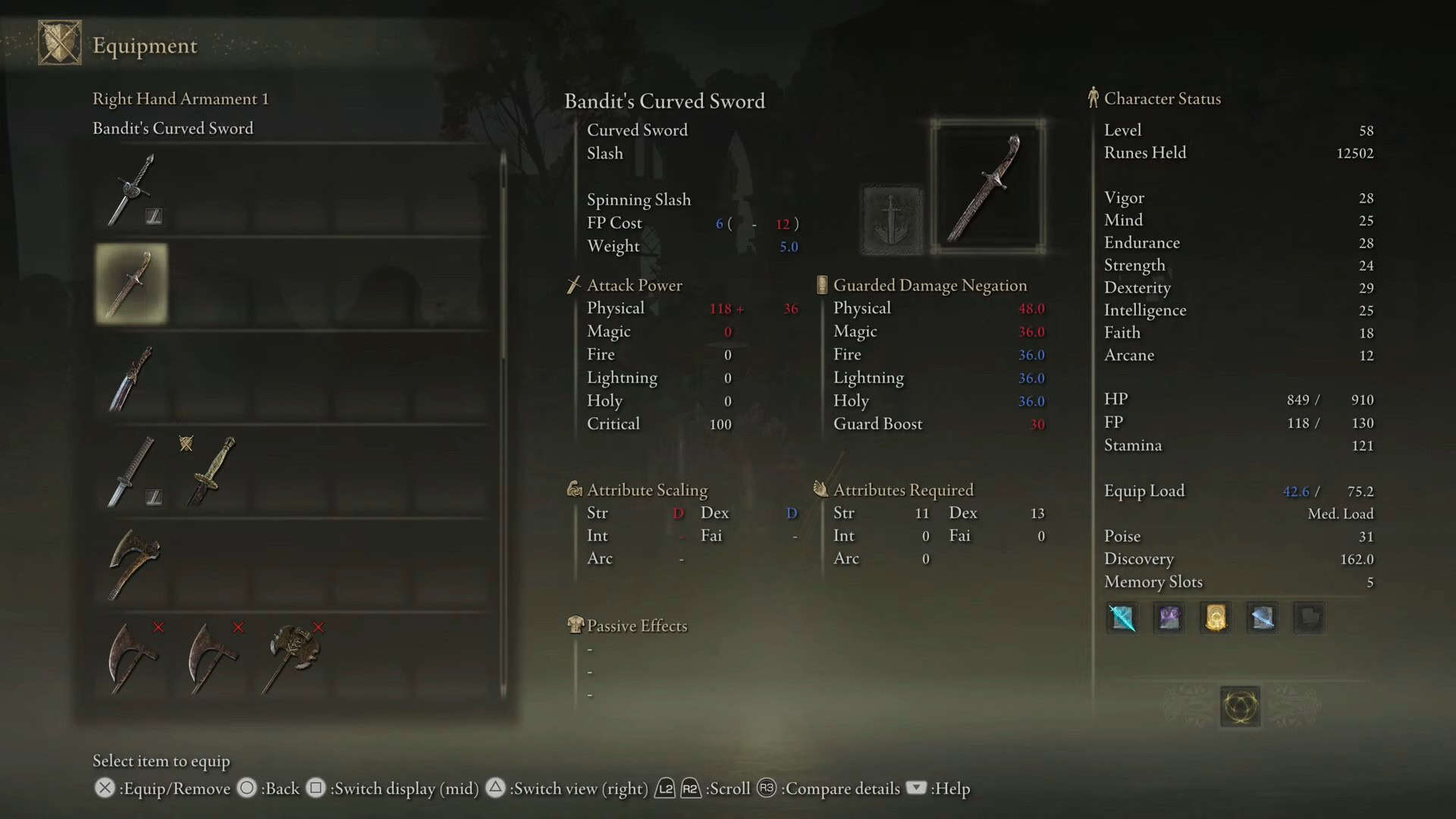 Bandit's Curved Sword stats