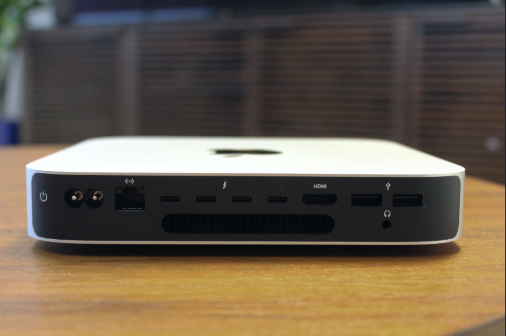 The ports on the back of the Mac mini.