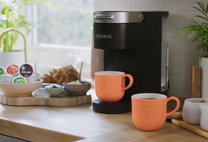 The Keurig K-Slim single serve coffee maker on a kitchen counter.