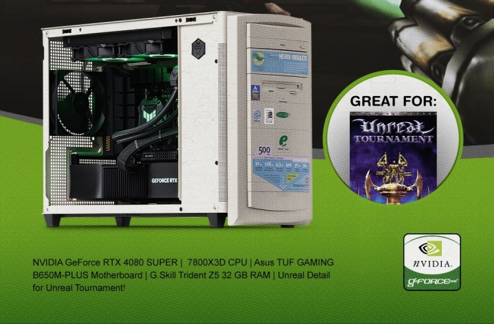 An advertisement for a fictional Nvidia gaming PC.