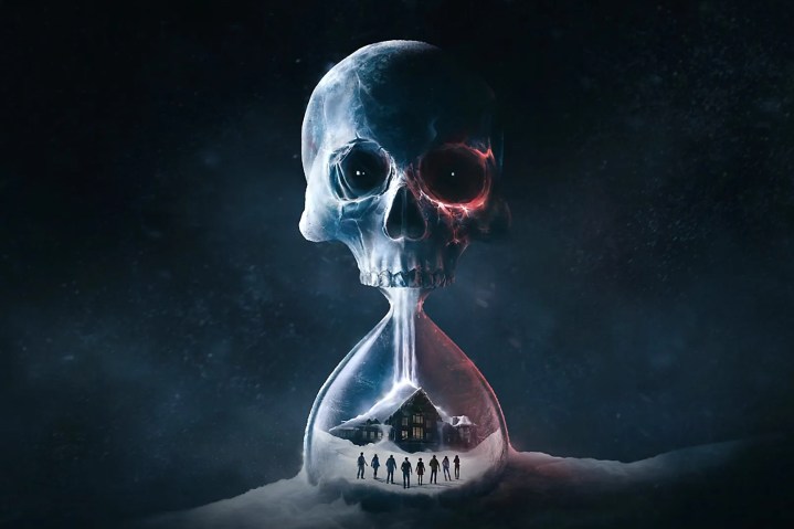 A skull hourglass stands menacingly on the cover of the Until Dawn video game.