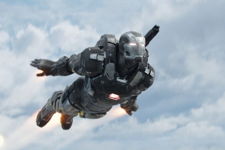 War Machine flies through the air in Captain America: Civil War.