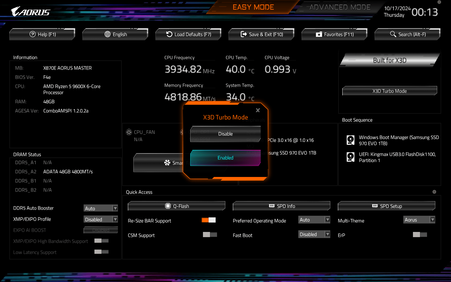 X3D Turbo Mode displayed in the BIOS.