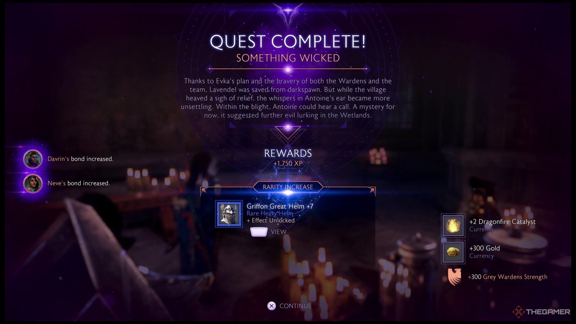 Rook receives rewards for completing Something Wicked in Dragon Age: The Veilguard.