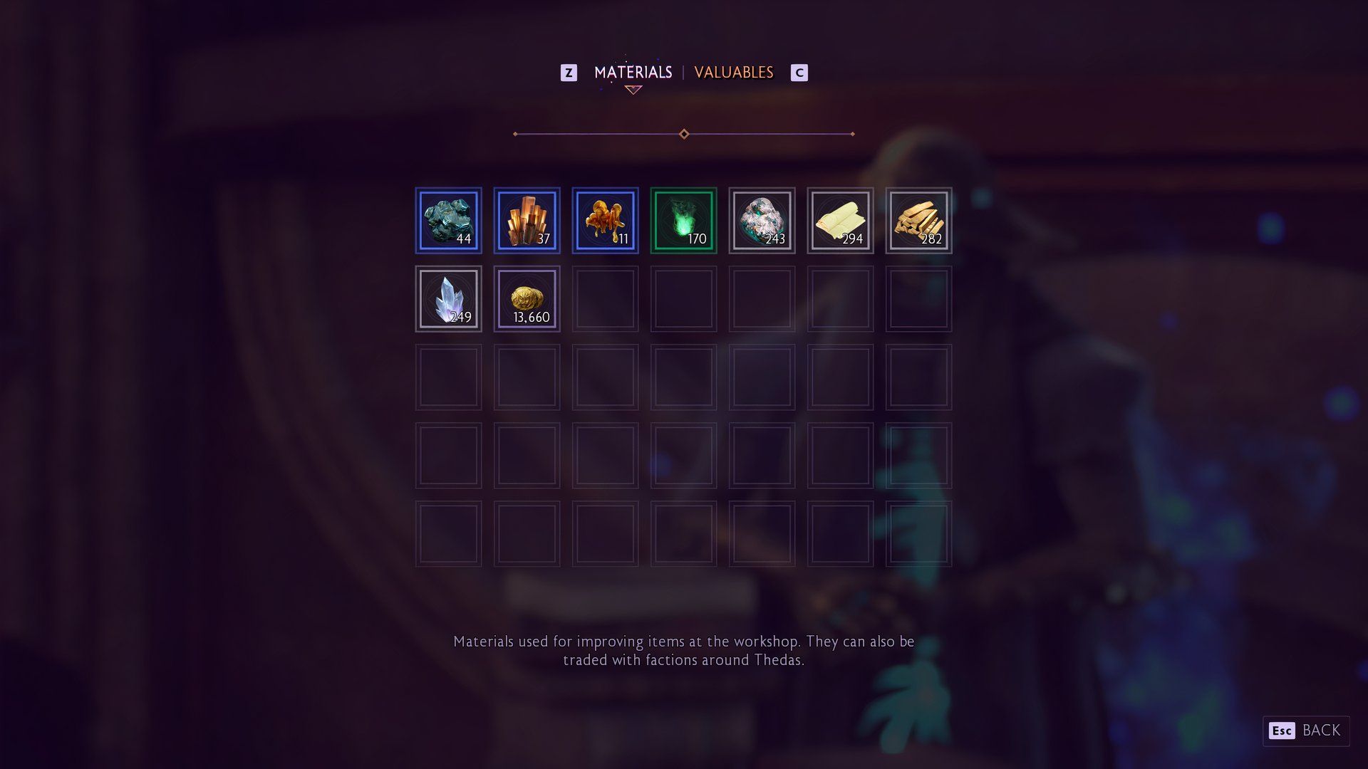 The Workshop Menu in Dragon Age: The Veilguard can also show players Materials Rook has gathered that can be traded for upgrades.