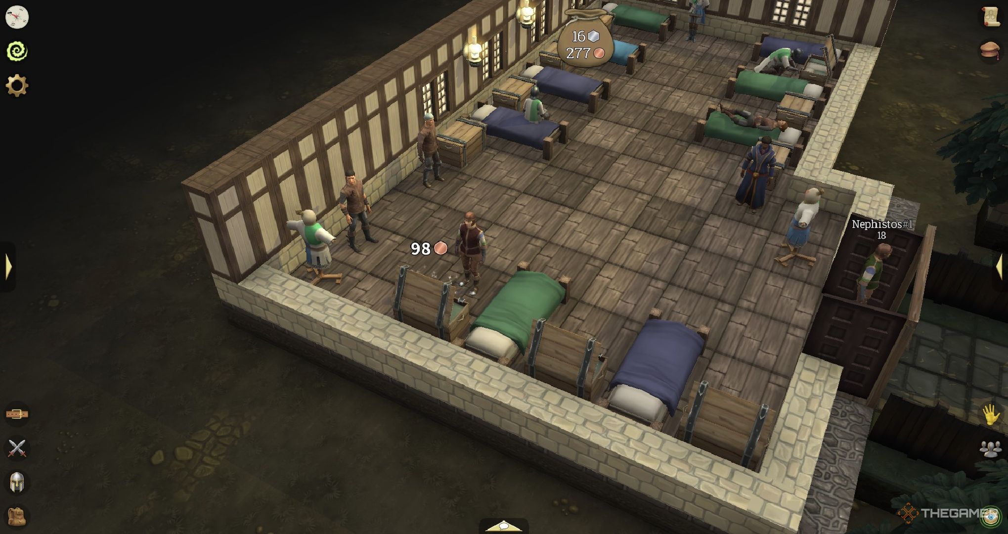 A player looting chests in the barracks.