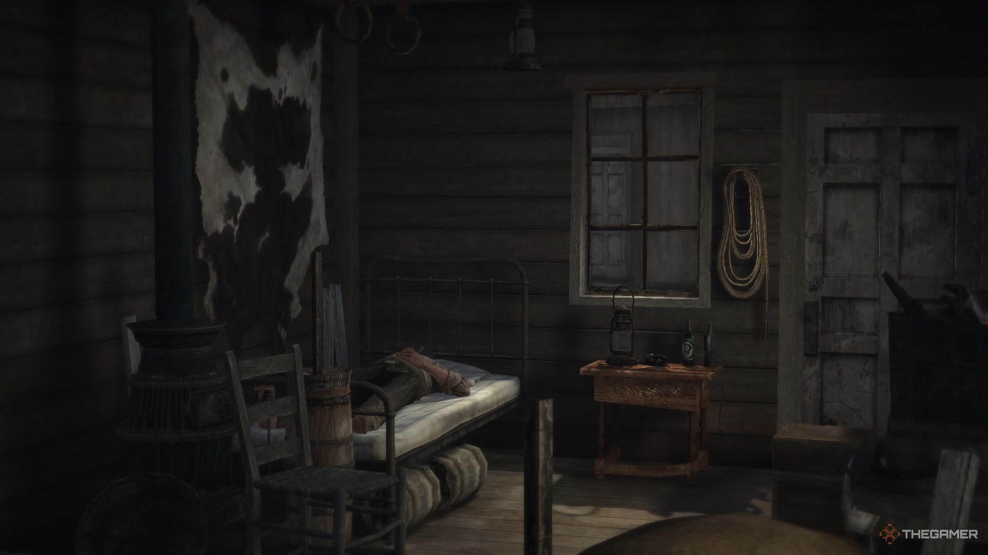 Saving the game by sleeping in Red Dead Redemption.