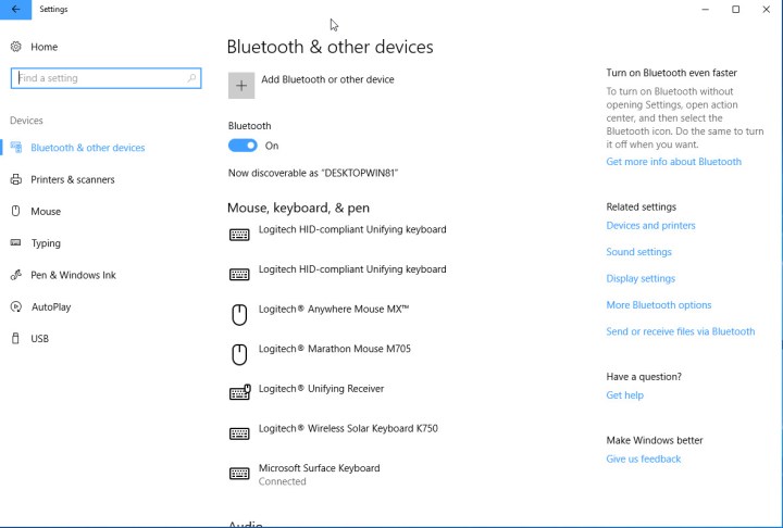 Windows 10 settings menu.