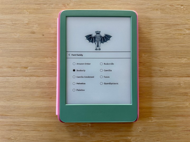 Available typeface options on the Kindle.