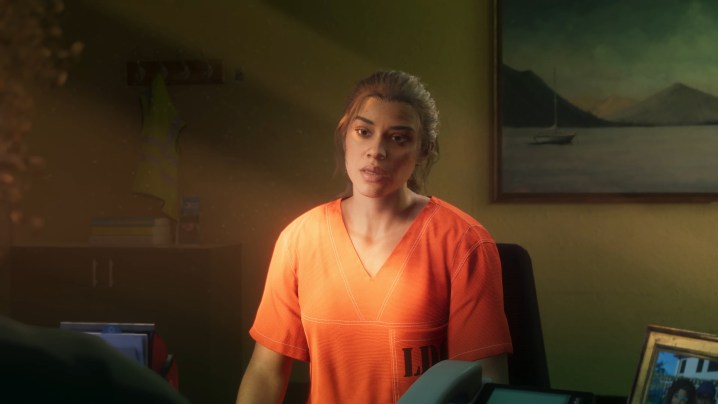 Lucia being interviewed in prison in Grand Theft Auto VI.