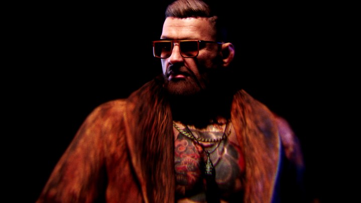 Conor McGregor styled in a luxurious fur coat and sunglasses in Hitman.