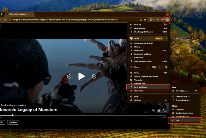 Chrome casting options for Apple TV+ content.