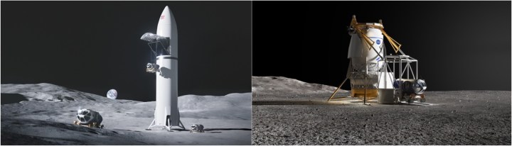 Conceptual renderings of cargo variants of human lunar landing systems from SpaceX and Blue Origin