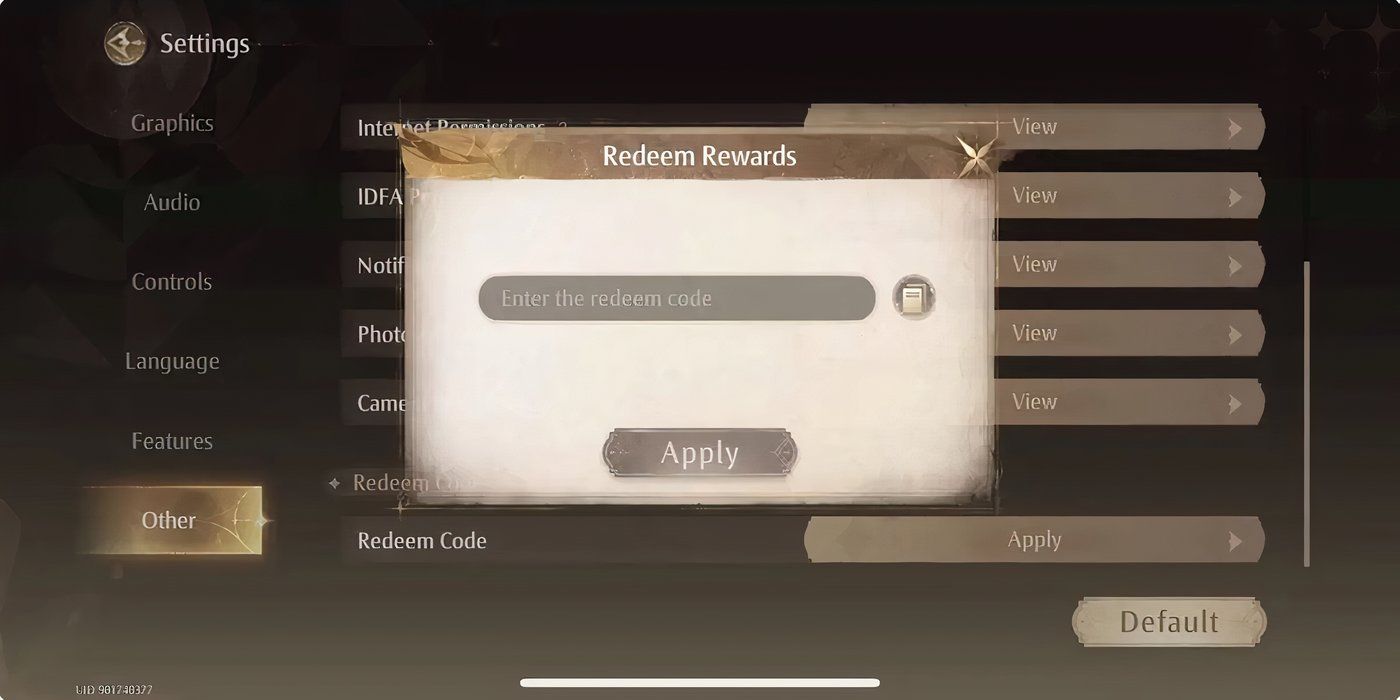 Infinity Nikki code menu in settings to redeem